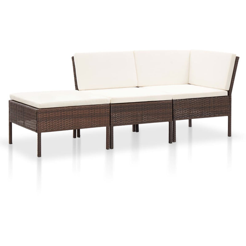 3-delige Loungeset met kussens poly rattan bruin MeubelReus