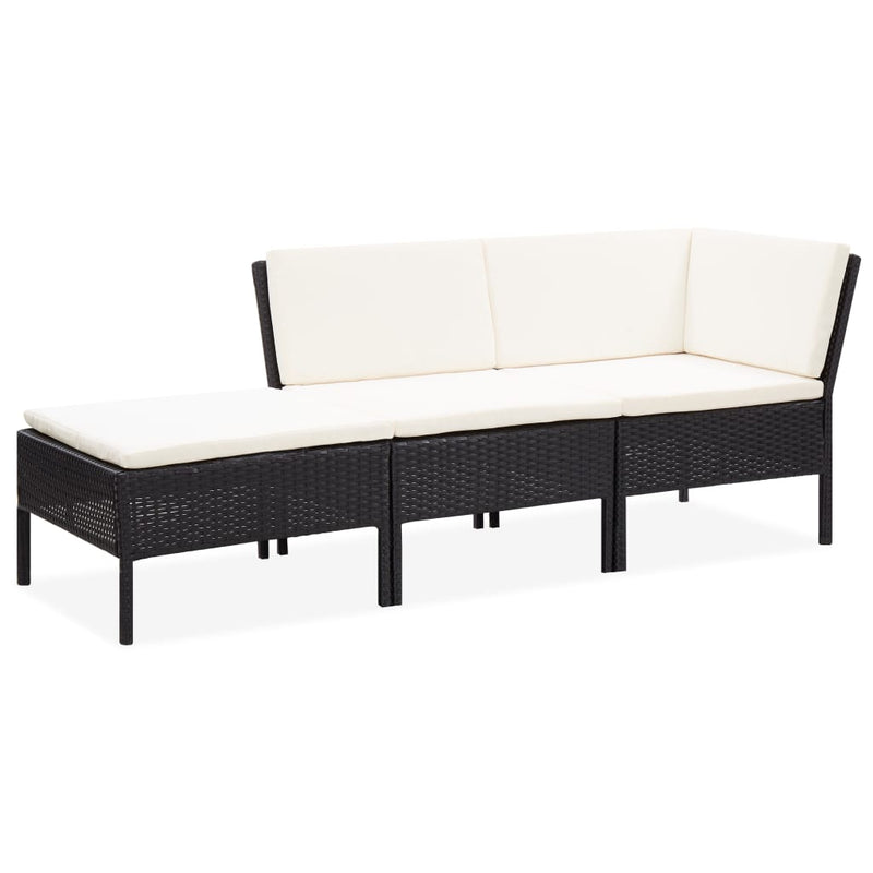 3-delige Loungeset met kussens poly rattan zwart MeubelReus