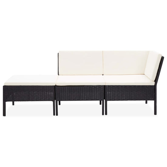 3-delige Loungeset met kussens poly rattan zwart MeubelReus