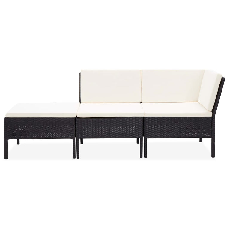 3-delige Loungeset met kussens poly rattan zwart MeubelReus