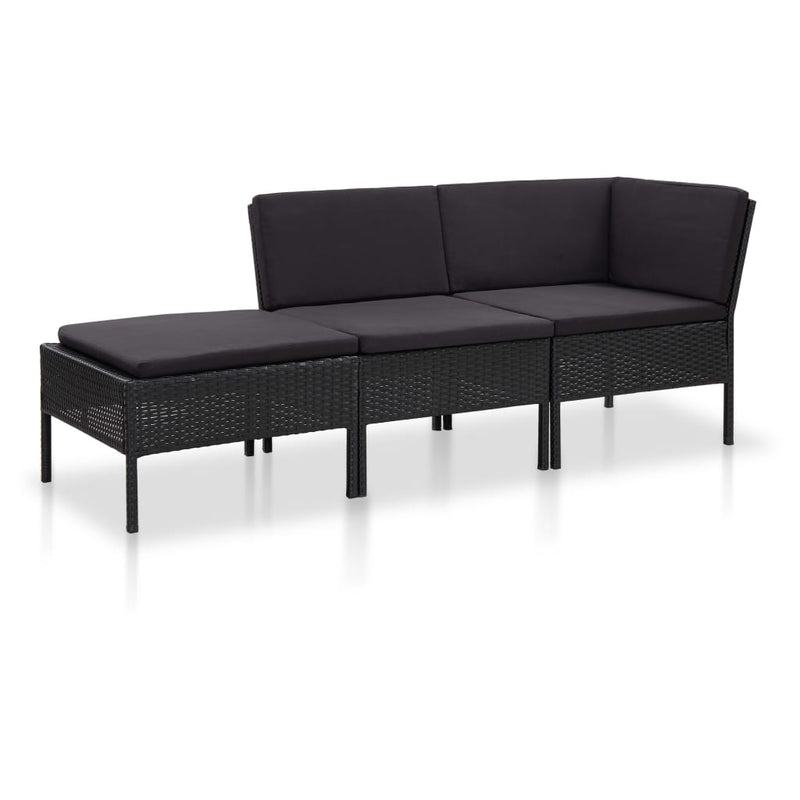 3-delige Loungeset met kussens poly rattan zwart MeubelReus