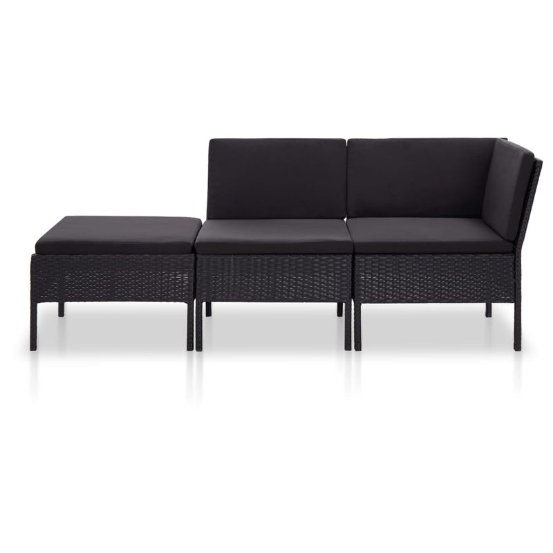 3-delige Loungeset met kussens poly rattan zwart MeubelReus