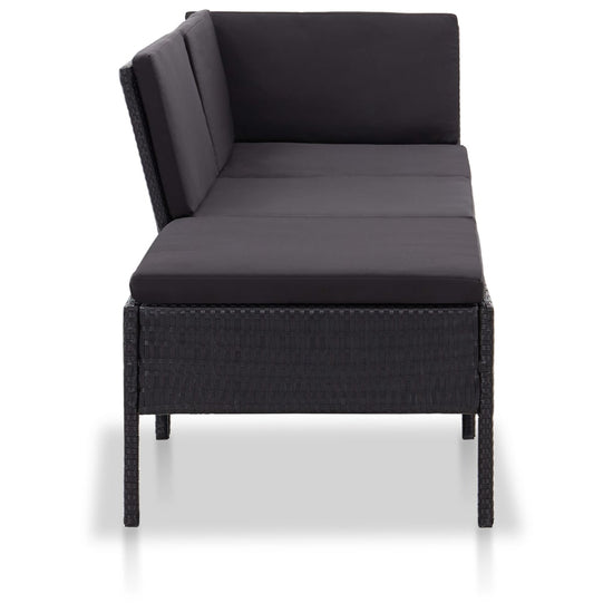 3-delige Loungeset met kussens poly rattan zwart MeubelReus