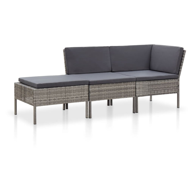 3-delige Loungeset met kussens poly rattan grijs MeubelReus