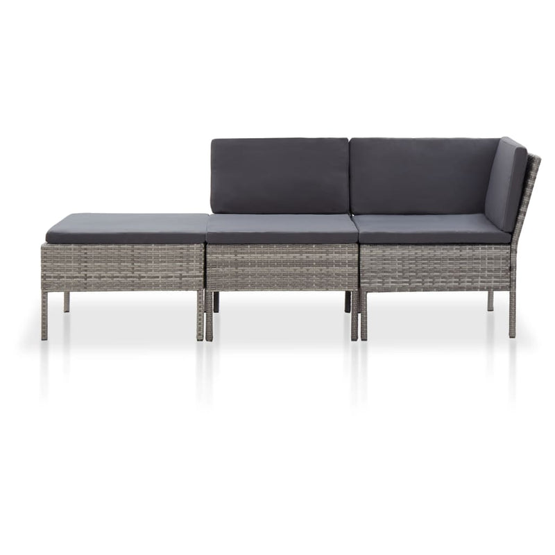3-delige Loungeset met kussens poly rattan grijs MeubelReus