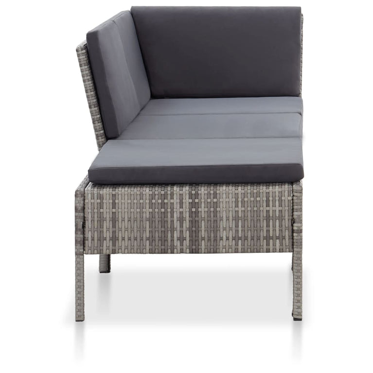 3-delige Loungeset met kussens poly rattan grijs MeubelReus