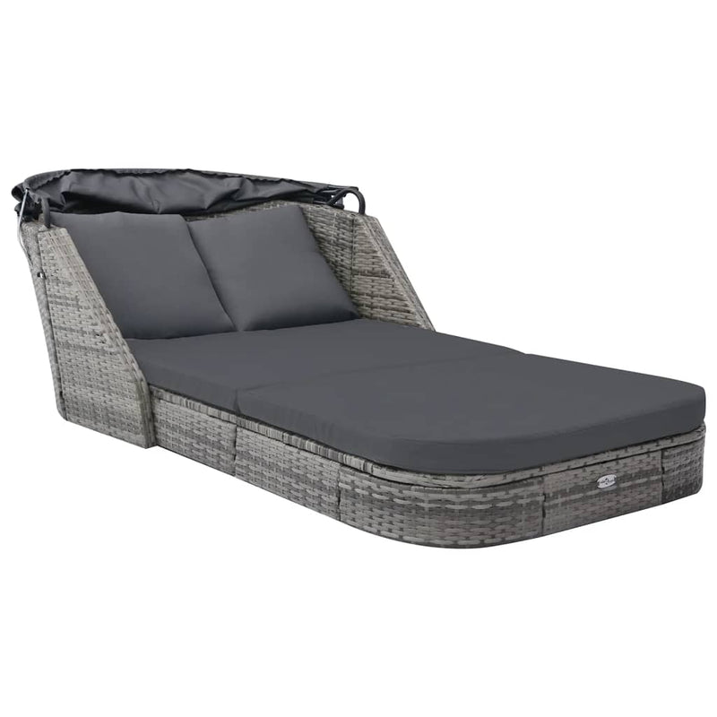 Ligbed met luifel poly rattan antraciet MeubelReus