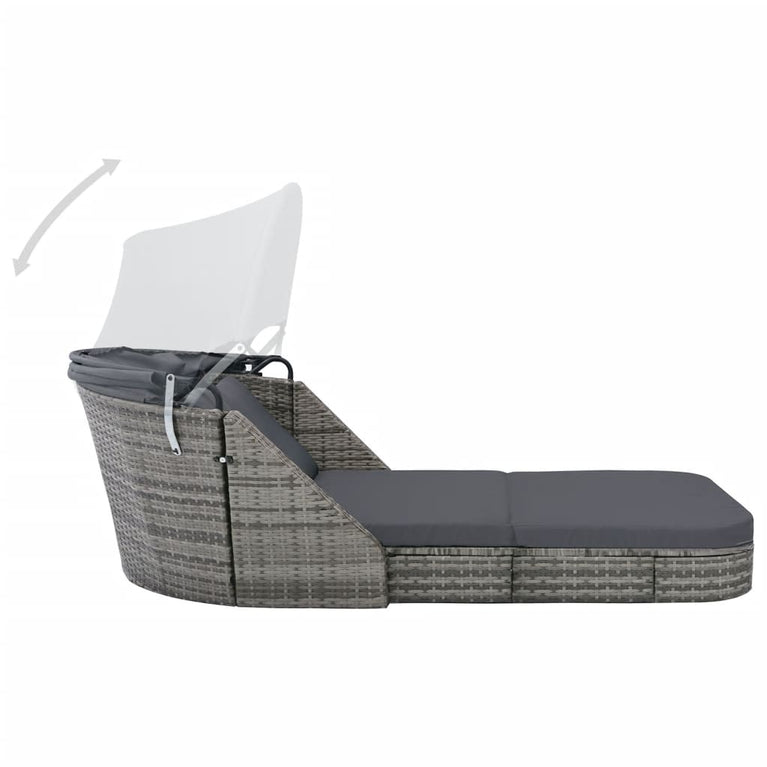 Ligbed met luifel poly rattan antraciet MeubelReus