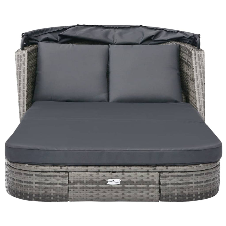 Ligbed met luifel poly rattan antraciet MeubelReus
