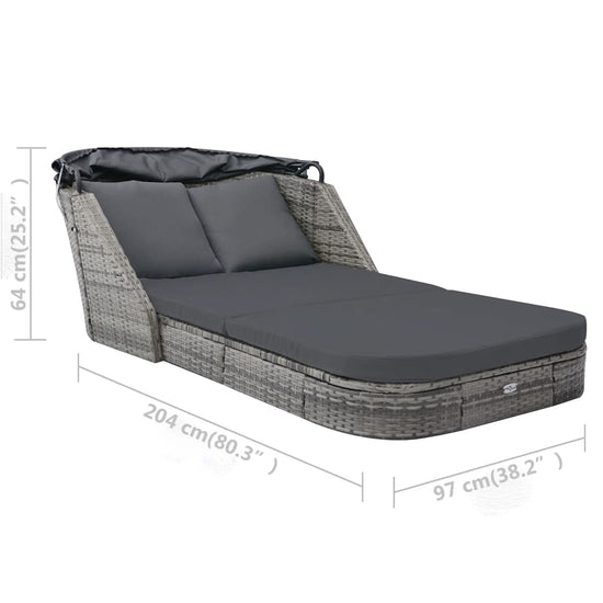 Ligbed met luifel poly rattan antraciet MeubelReus