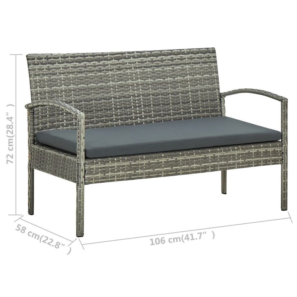 Tuinbank 3-zits met kussen poly rattan grijs MeubelReus