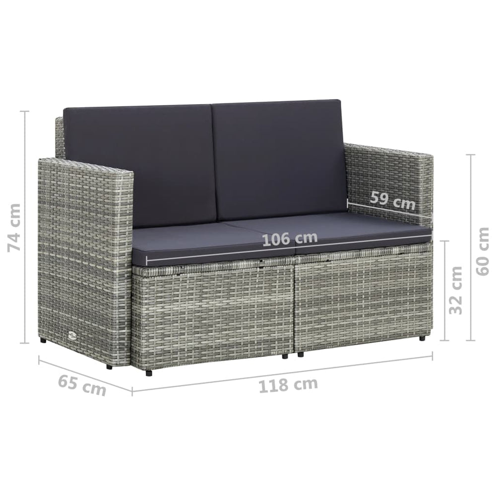 Tuinbank 2-zits met kussens poly rattan grijs MeubelReus