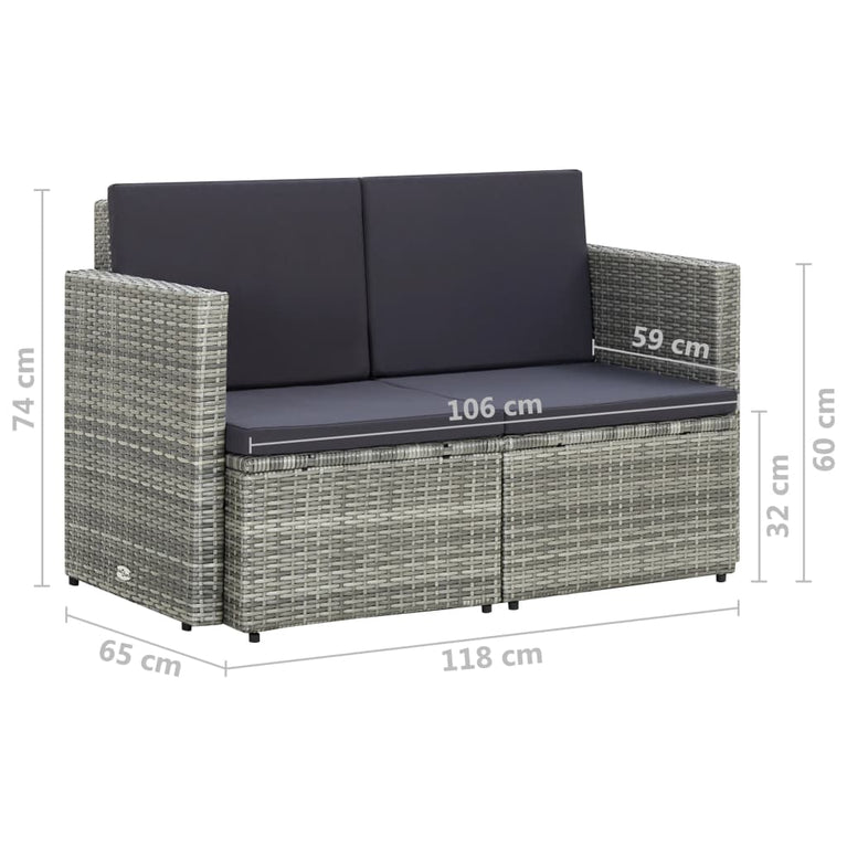 Tuinbank 2-zits met kussens poly rattan grijs MeubelReus
