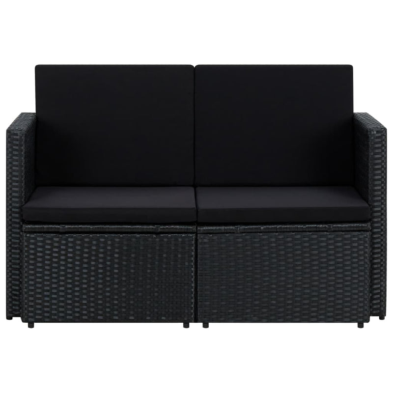 Tuinbank 2-zits met kussens poly rattan zwart