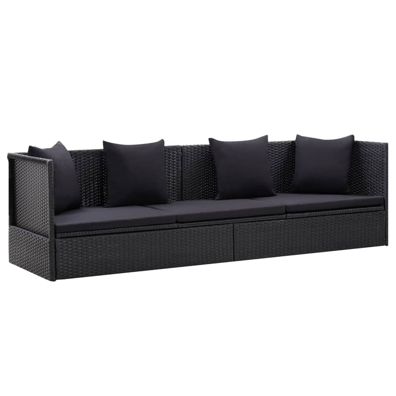 Tuinbed met kussens poly rattan zwart MeubelReus