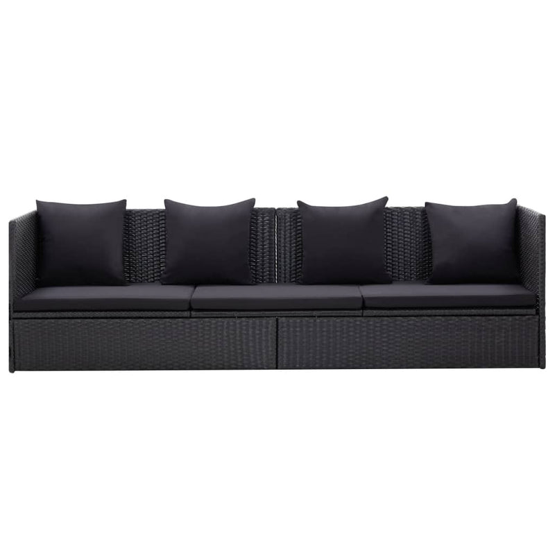 Tuinbed met kussens poly rattan zwart MeubelReus