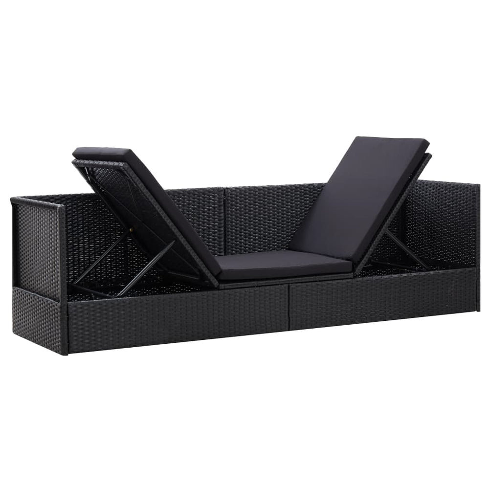 Tuinbed met kussens poly rattan zwart MeubelReus