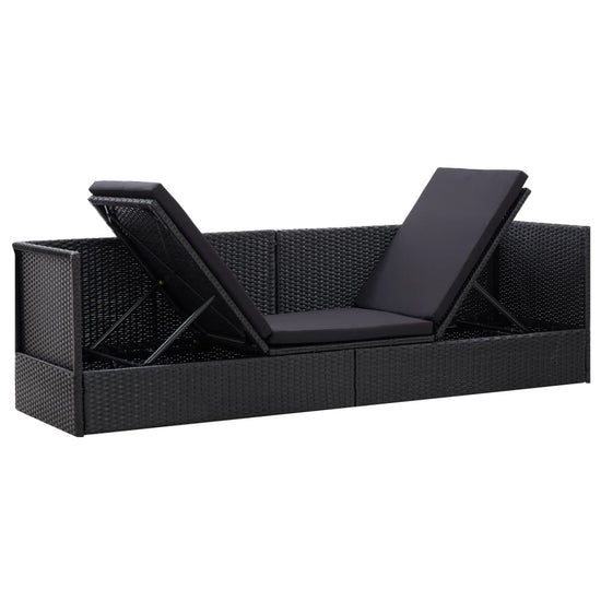Tuinbed met kussens poly rattan zwart MeubelReus