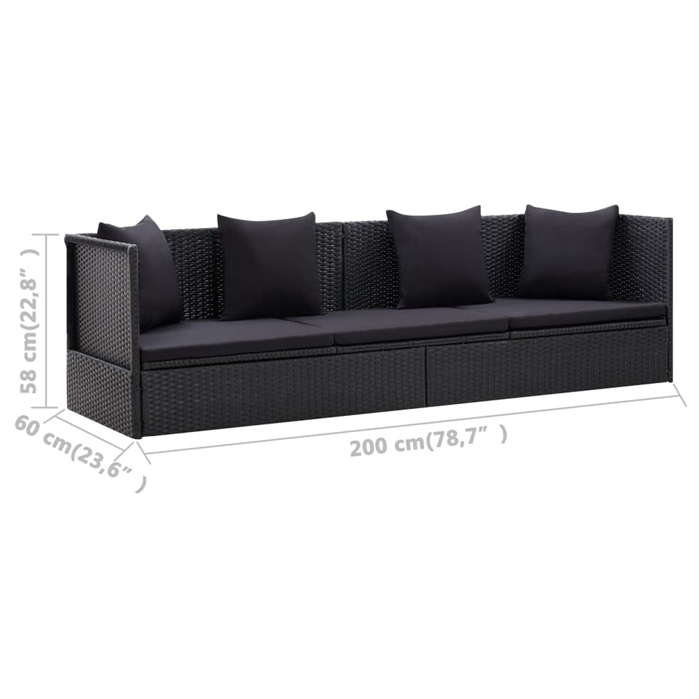 Tuinbed met kussens poly rattan zwart MeubelReus