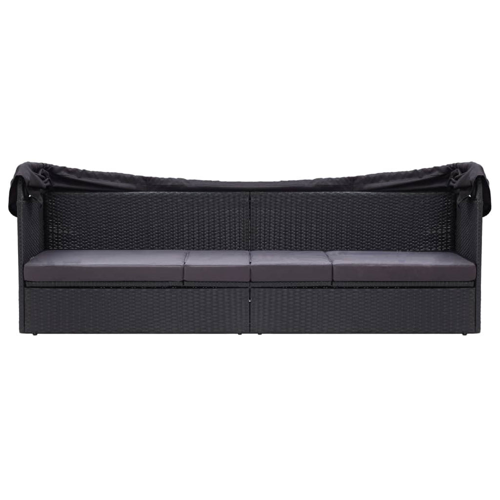 Loungebank met luifel poly rattan zwart MeubelReus