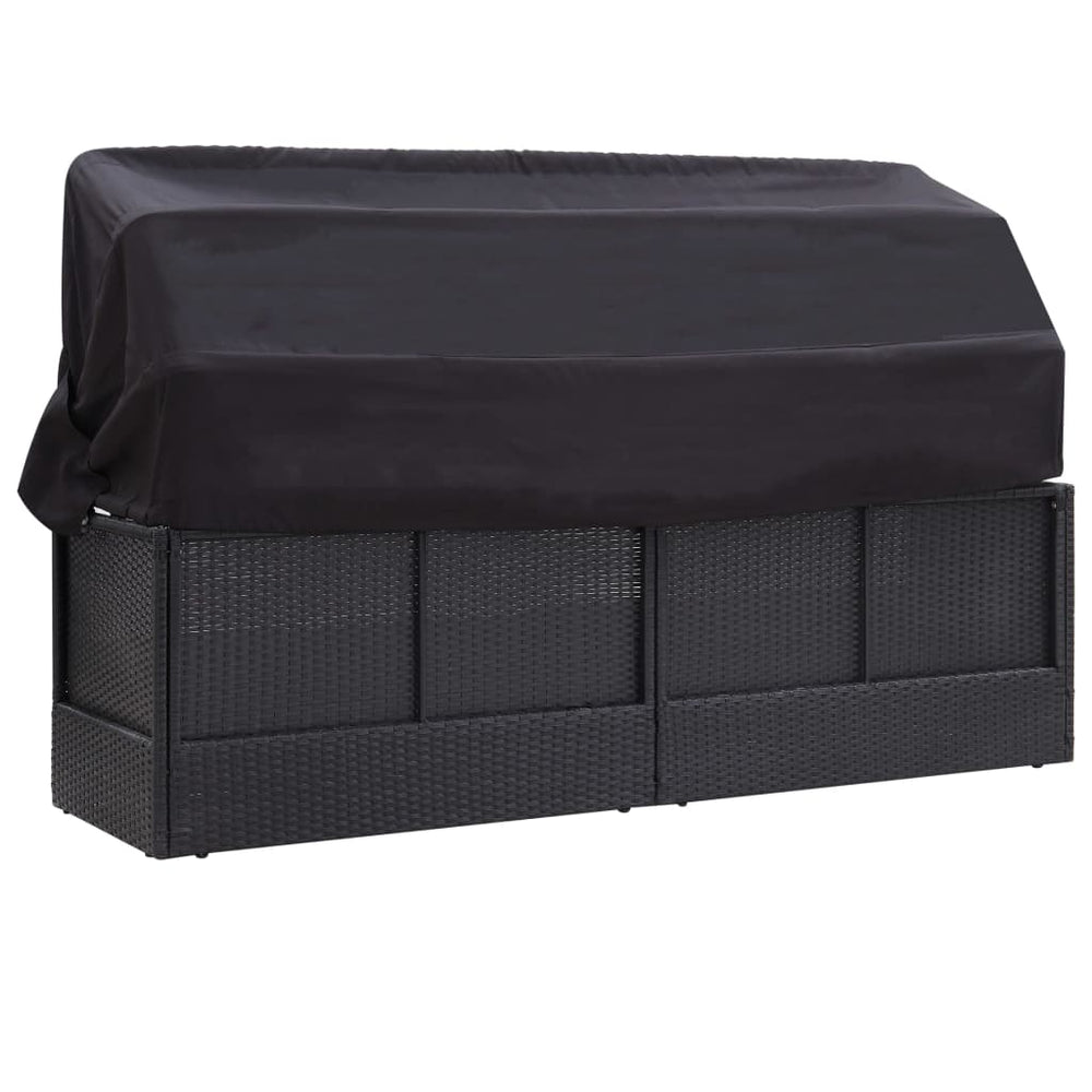 Loungebank met luifel poly rattan zwart MeubelReus