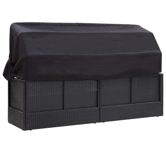 Loungebank met luifel poly rattan zwart MeubelReus