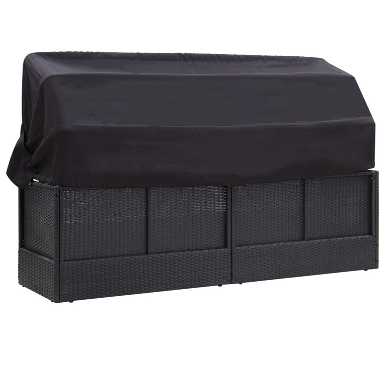 Loungebank met luifel poly rattan zwart MeubelReus