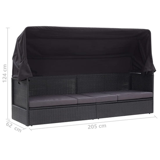 Loungebank met luifel poly rattan zwart MeubelReus