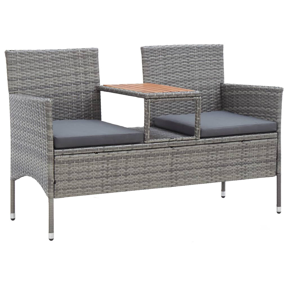 Tuinbank 2-zits met tafeltje 143 cm poly rattan grijs MeubelReus
