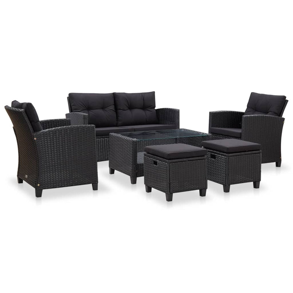 6-delige Loungeset met kussens poly rattan zwart MeubelReus