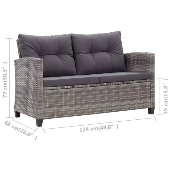 Tuinbank 2-zits met kussens 124 cm poly rattan grijs MeubelReus