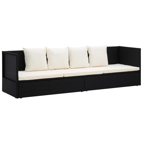 Tuinbed met kussens poly rattan zwart MeubelReus