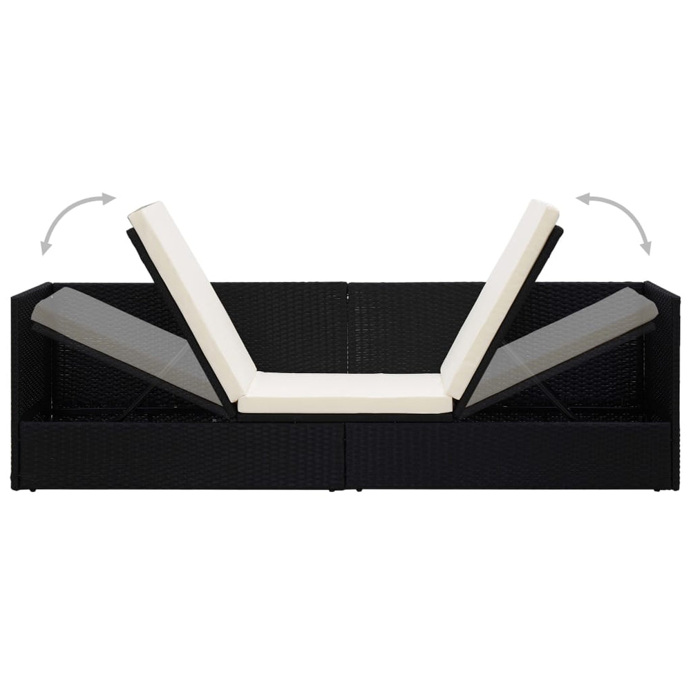 Tuinbed met kussens poly rattan zwart MeubelReus