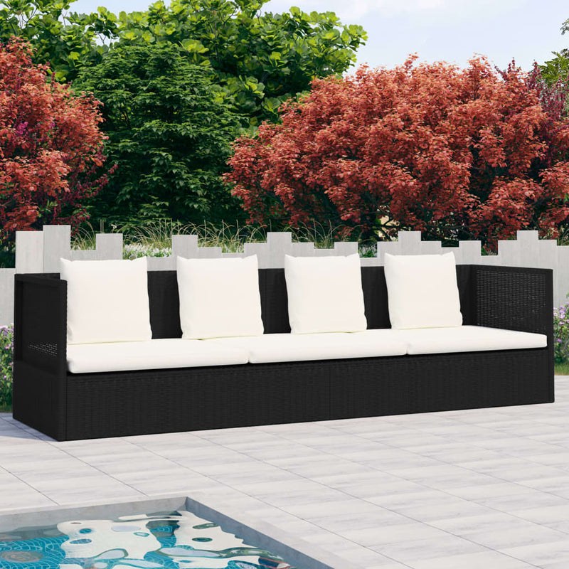 Tuinbed met kussens poly rattan zwart MeubelReus