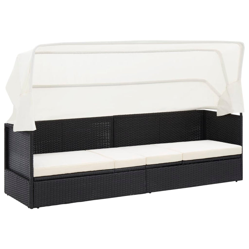 Tuinbank met luifel poly rattan zwart MeubelReus