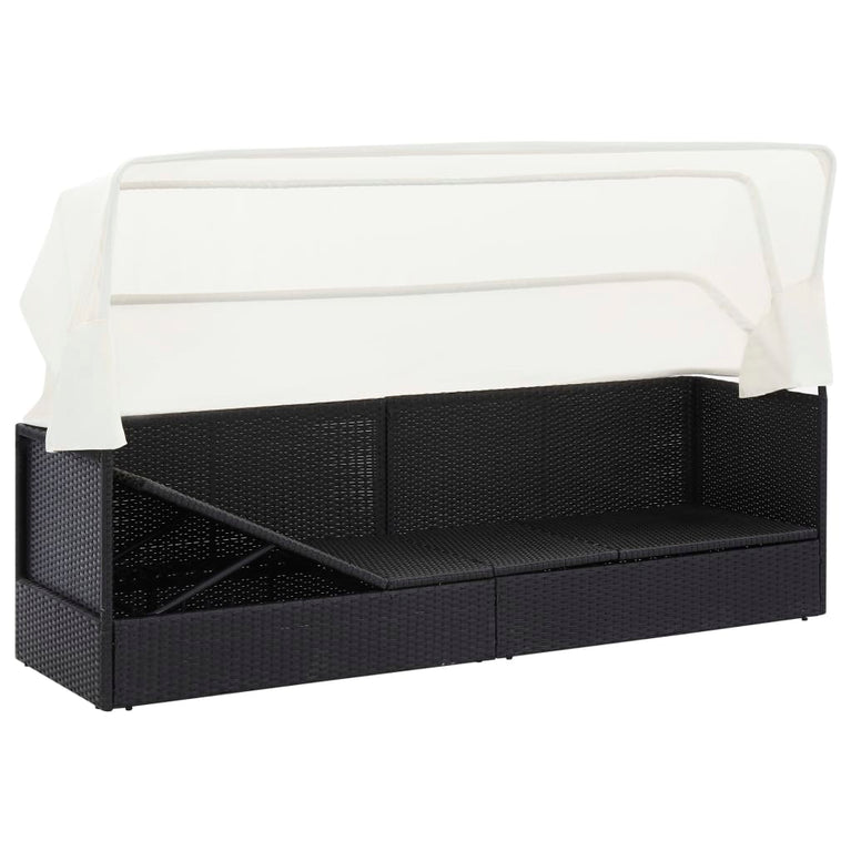 Tuinbank met luifel poly rattan zwart MeubelReus