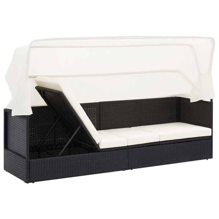 Tuinbank met luifel poly rattan zwart MeubelReus