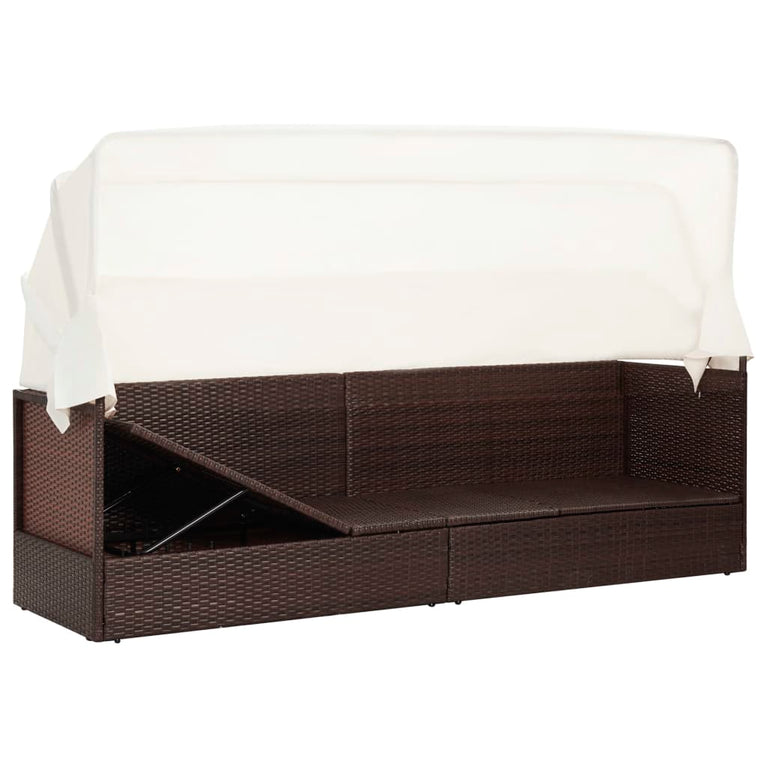 Tuinbank met luifel poly rattan bruin MeubelReus