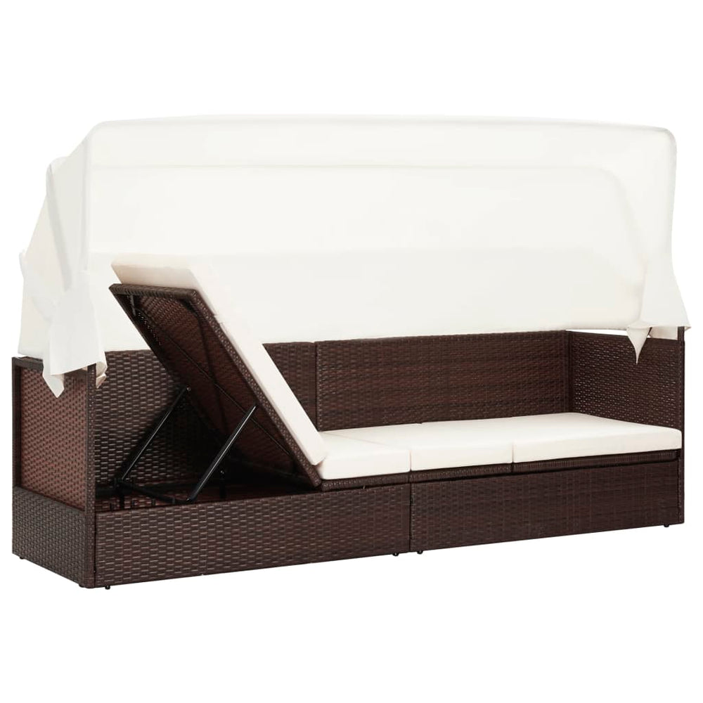 Tuinbank met luifel poly rattan bruin MeubelReus