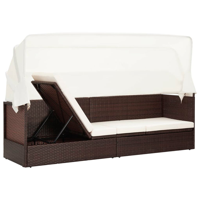 Tuinbank met luifel poly rattan bruin MeubelReus