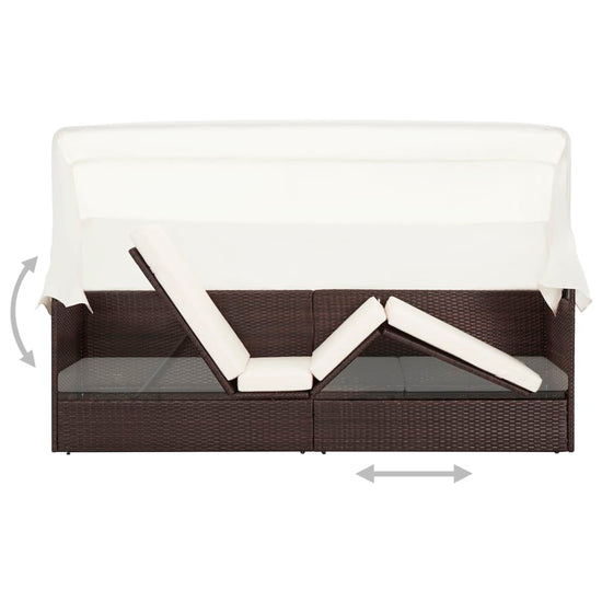 Tuinbank met luifel poly rattan bruin MeubelReus