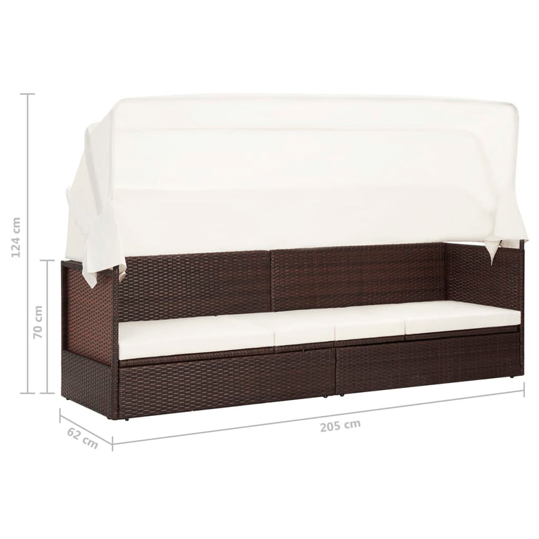 Tuinbank met luifel poly rattan bruin MeubelReus