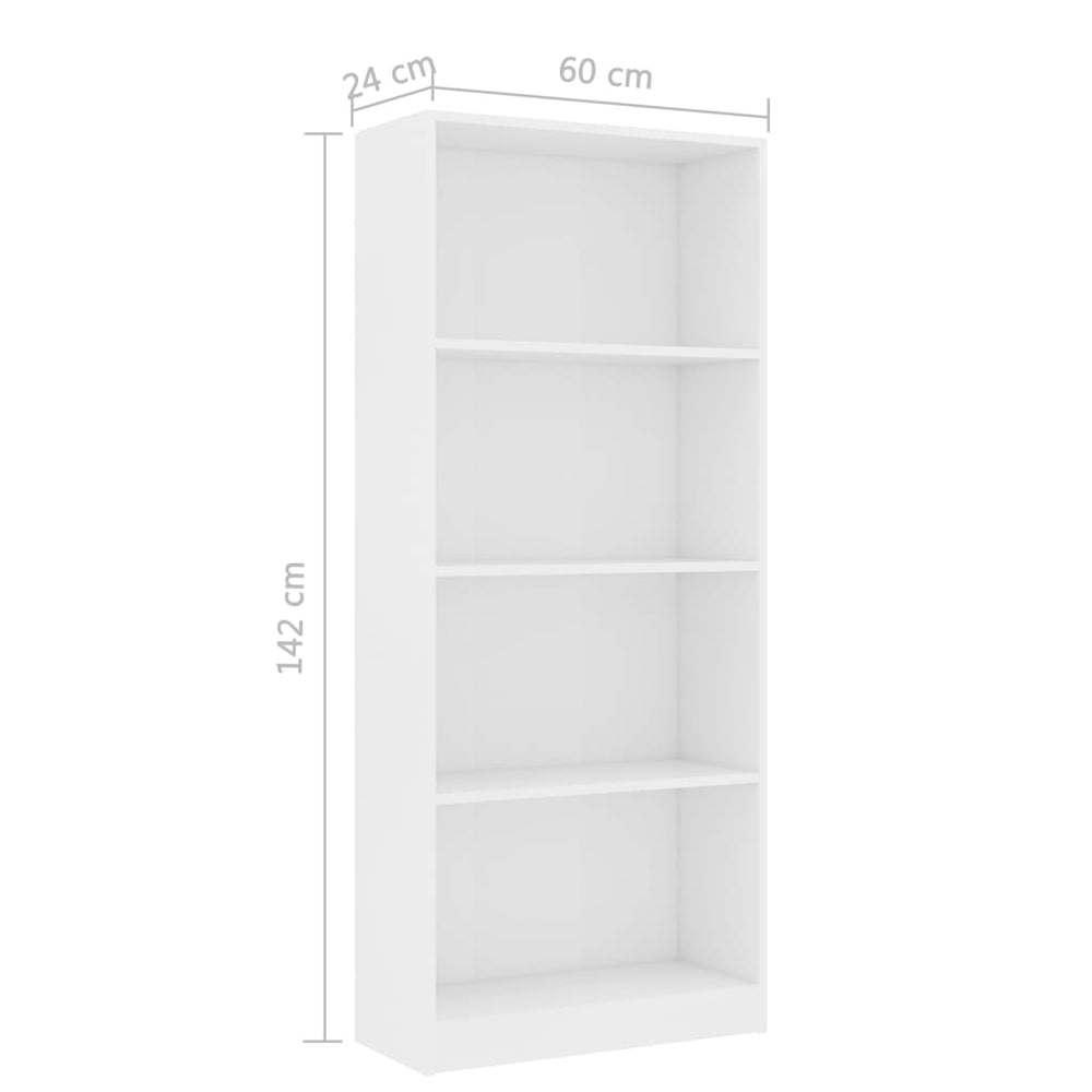 Boekenkast met 4 schappen 60x24x142 cm bewerkt hout wit MeubelReus