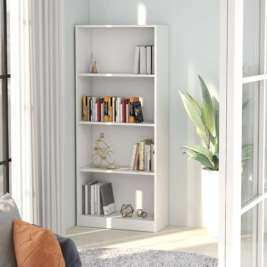 Boekenkast met 4 schappen 60x24x142 cm bewerkt hout wit MeubelReus