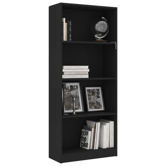 Boekenkast met 4 schappen 60x24x142 cm bewerkt hout zwart MeubelReus