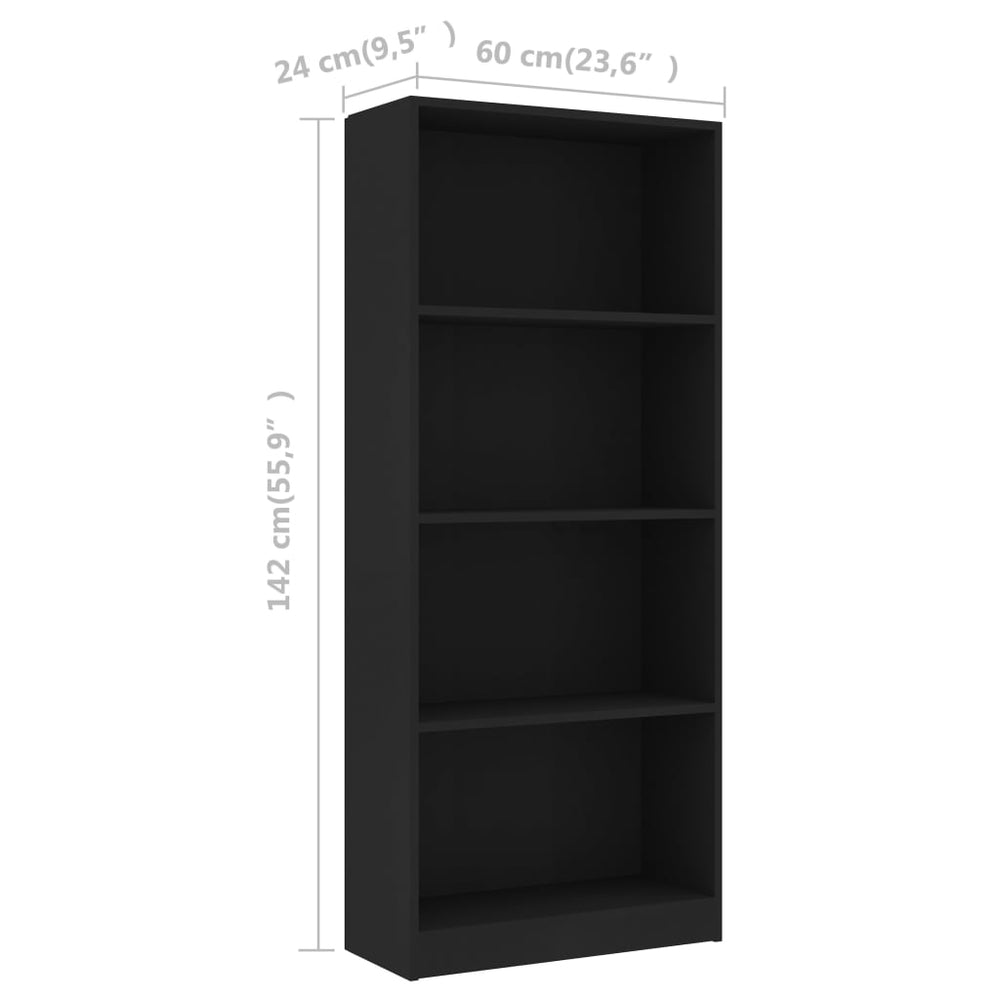 Boekenkast met 4 schappen 60x24x142 cm bewerkt hout zwart MeubelReus