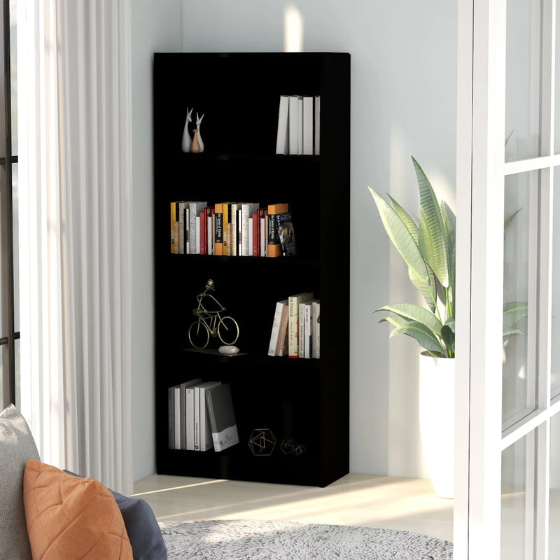 Boekenkast met 4 schappen 60x24x142 cm bewerkt hout zwart MeubelReus