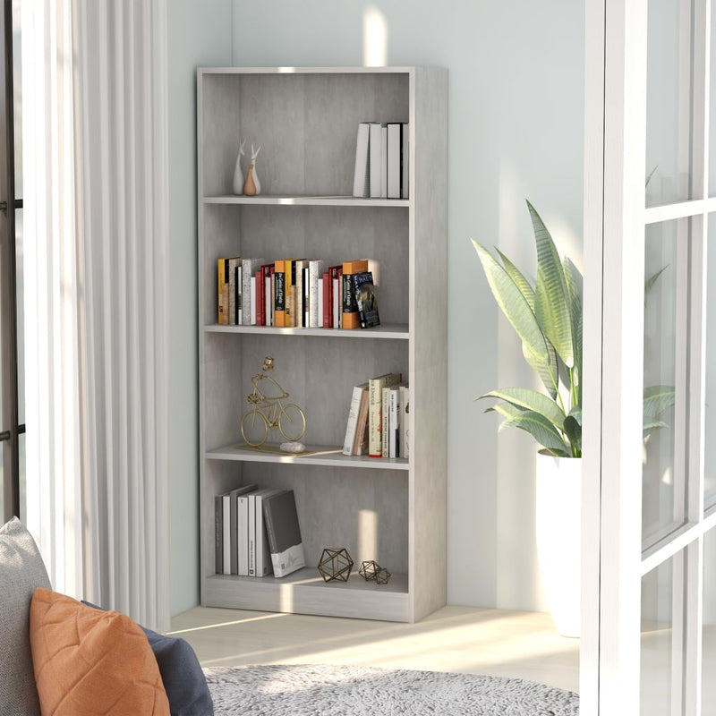 Boekenkast met 4 schappen 60x24x142 cm bewerkt hout betongrijs MeubelReus