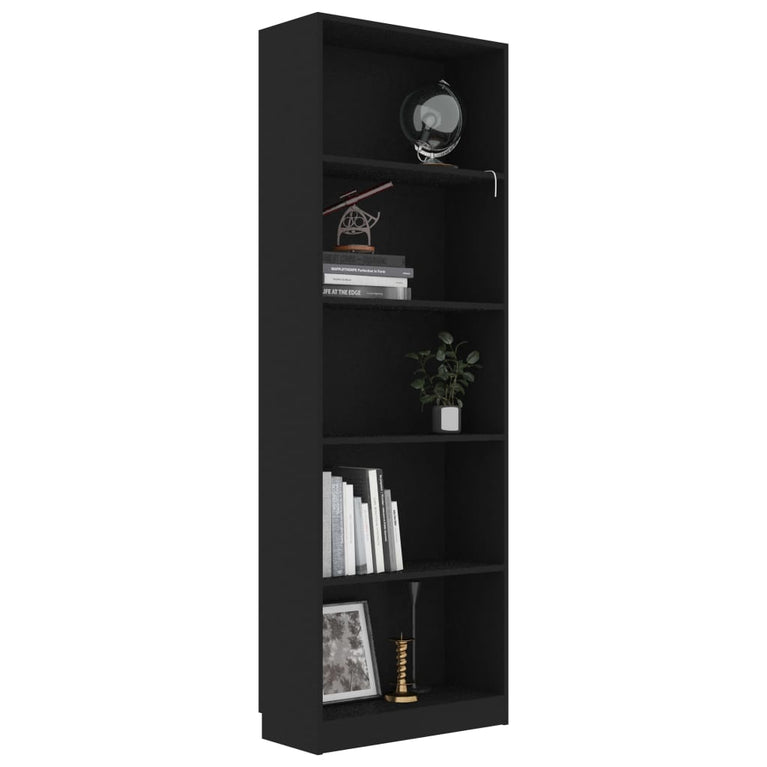 Boekenkast met 5 schappen 60x24x175 cm bewerkt hout zwart MeubelReus