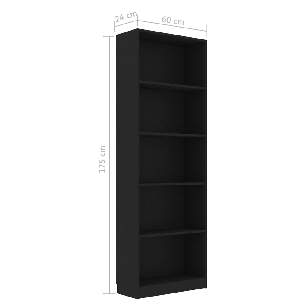 Boekenkast met 5 schappen 60x24x175 cm bewerkt hout zwart MeubelReus